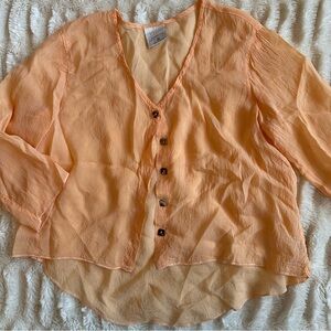 CLICK by Color Me Cotton Peach BOHO Sheer Cropped Button Down USA Women’s XS